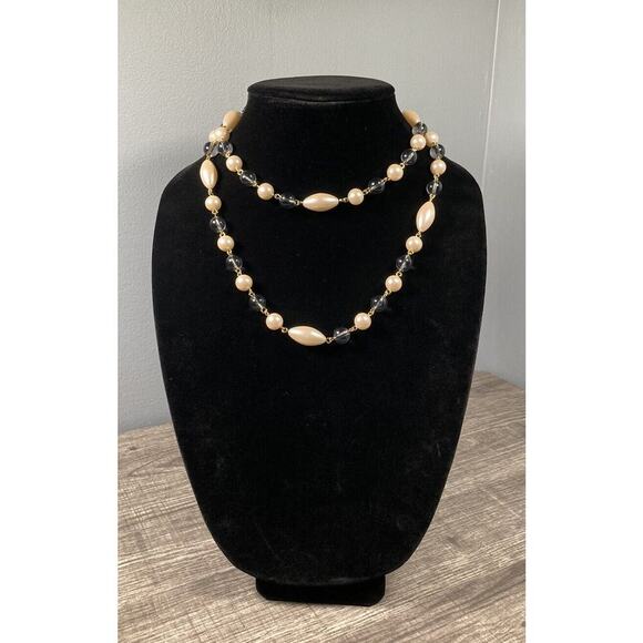 Vintage Monet Faux Pearl Oval Round & Fume Acrylic Beads Necklace 36" - Picture 1 of 7